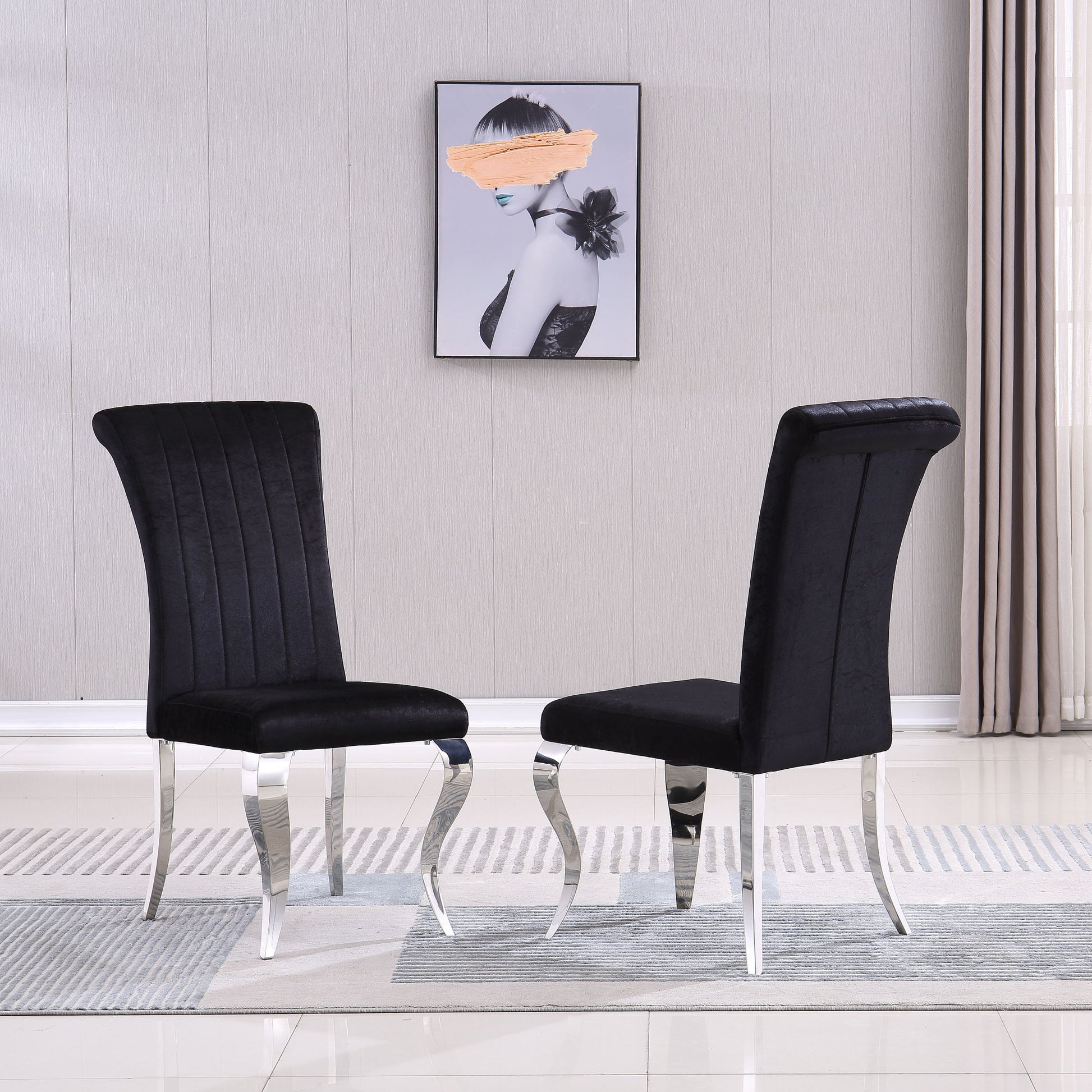 Upholstered Accent Armless Chairs With Stripe Backrest (Set of 2)