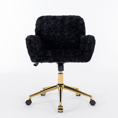 Office Chair, Artificial Rabbit Hair Home Office Chair With Golden Metal Base, Adjustable Desk Chair Swivel Office Chair, Vanity Chair