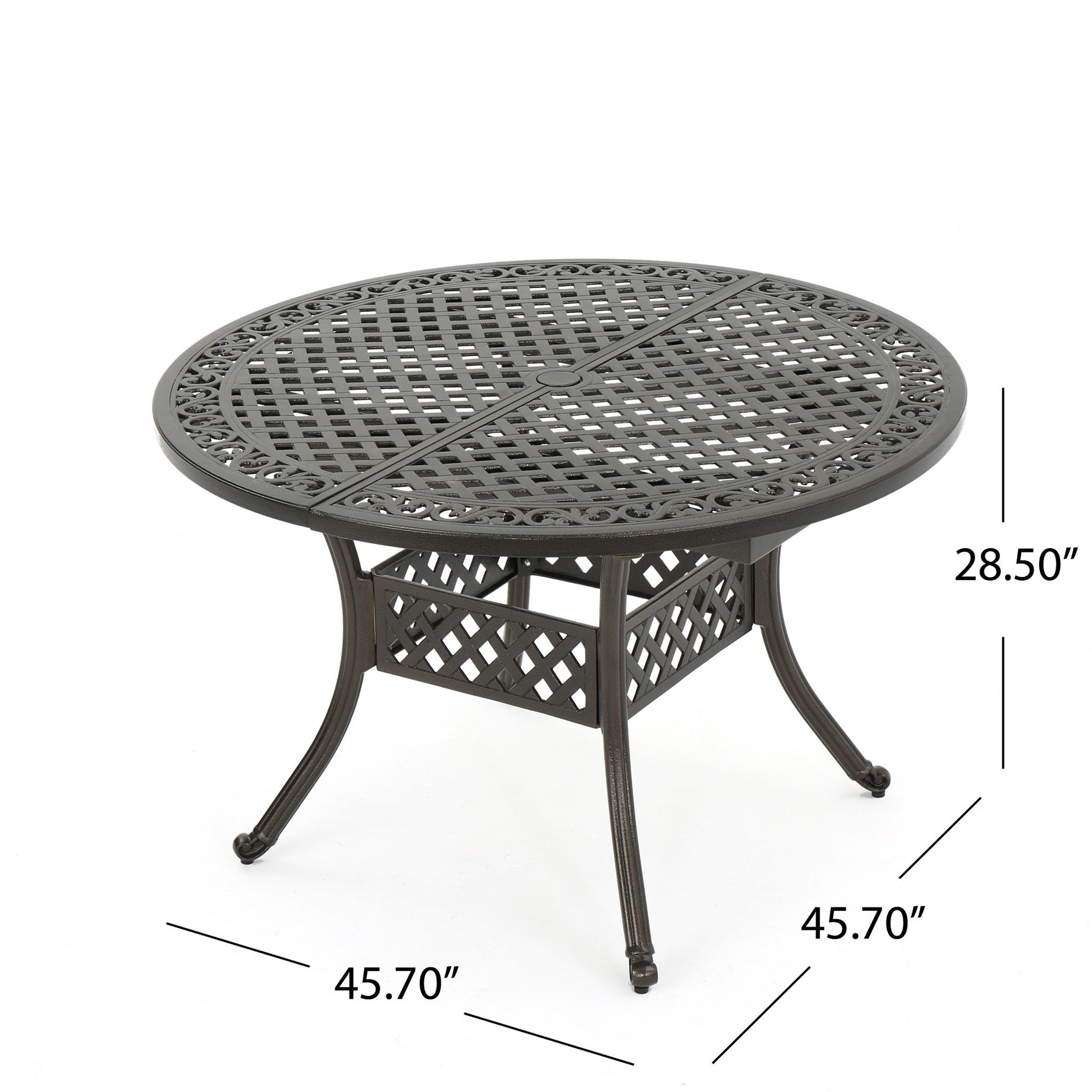 Outdoor Expandable Aluminum Dining Table With Latticework Details And Curvy Legs