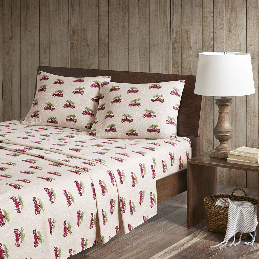 Flannel - King Sheet Set - Tan Cars