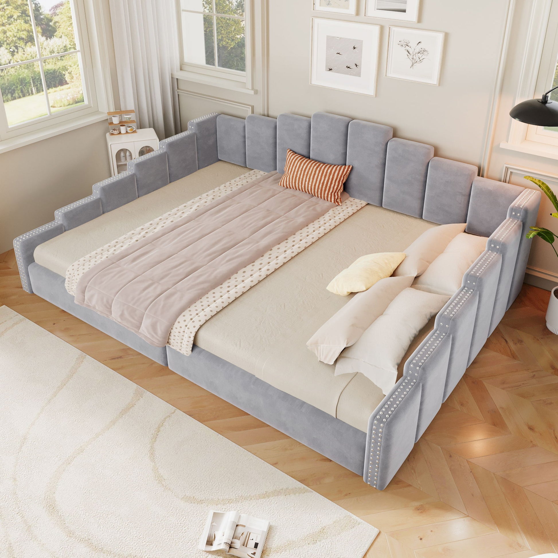 Upholstered Daybed With Nailhead Trim, Platform Bed Frame