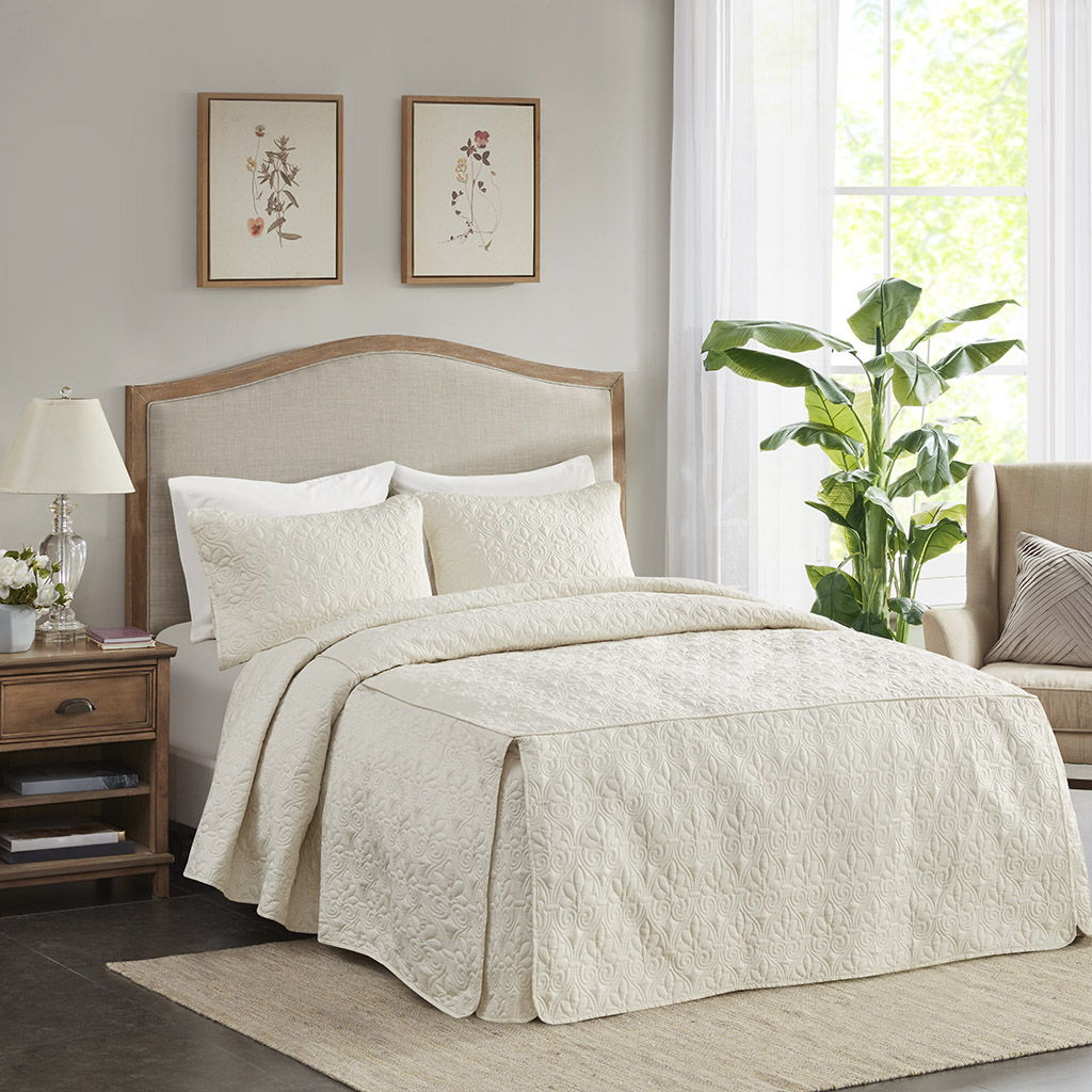 Quebec - Queen Fitted Bedspread (Set of 3) - Cream