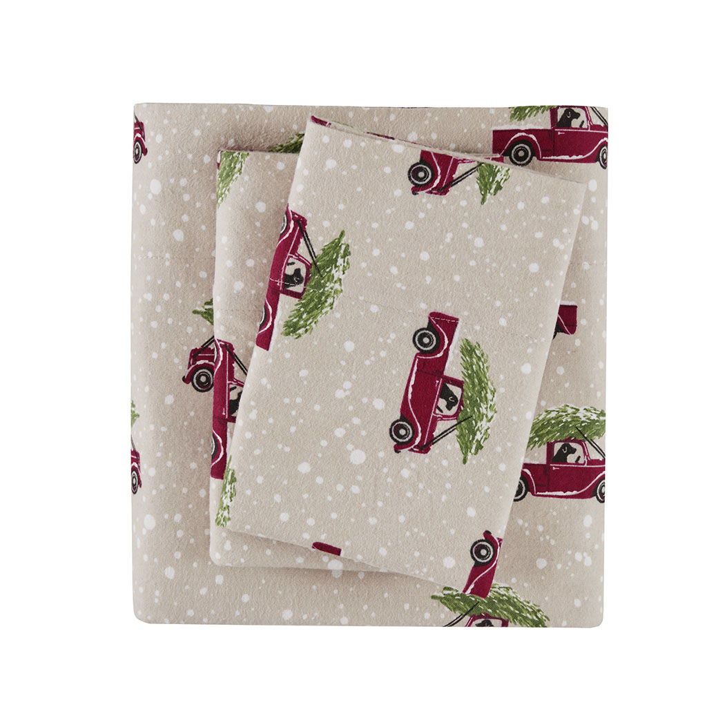 Flannel - Queen Sheet Set - Tan Cars