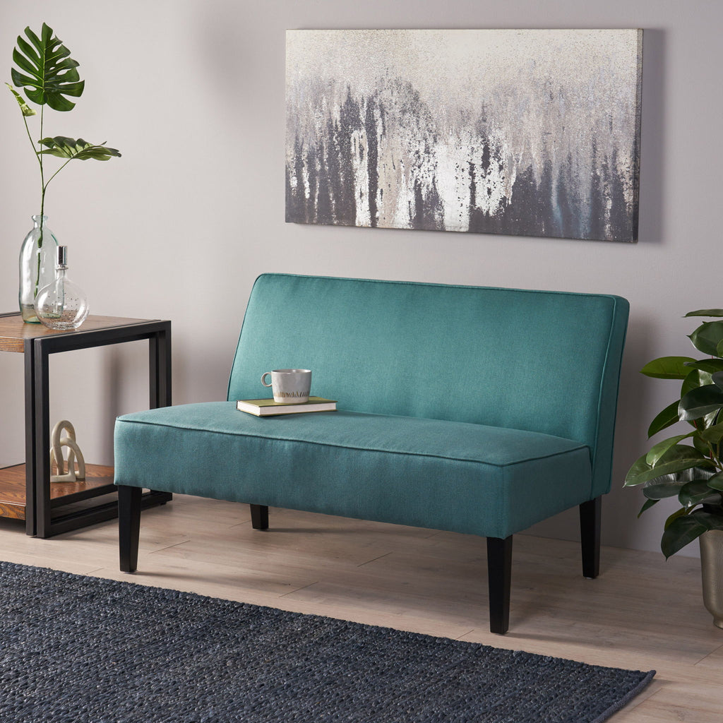 Contemporary Loveseat With Upholstered Fabric And Birch Wood Legs