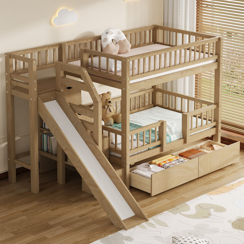 Bunk Bed With Storage Staircase, Slide And 2 Drawers