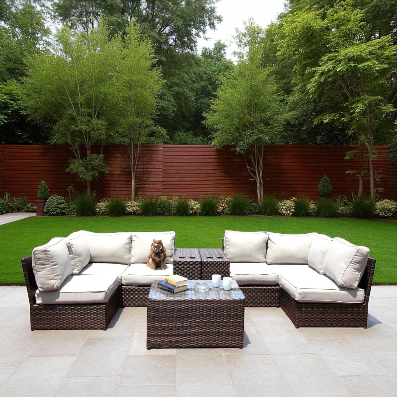 Comfortable Modern Patio Rattan Sectional Set With Cushions