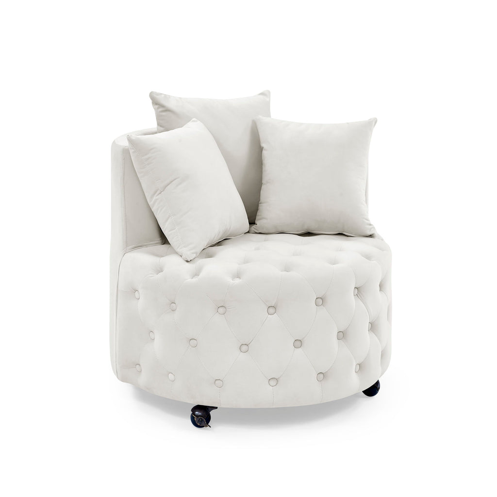 Modern Upholstered Swivel Chair With Button Tufted Design And Movable Wheels