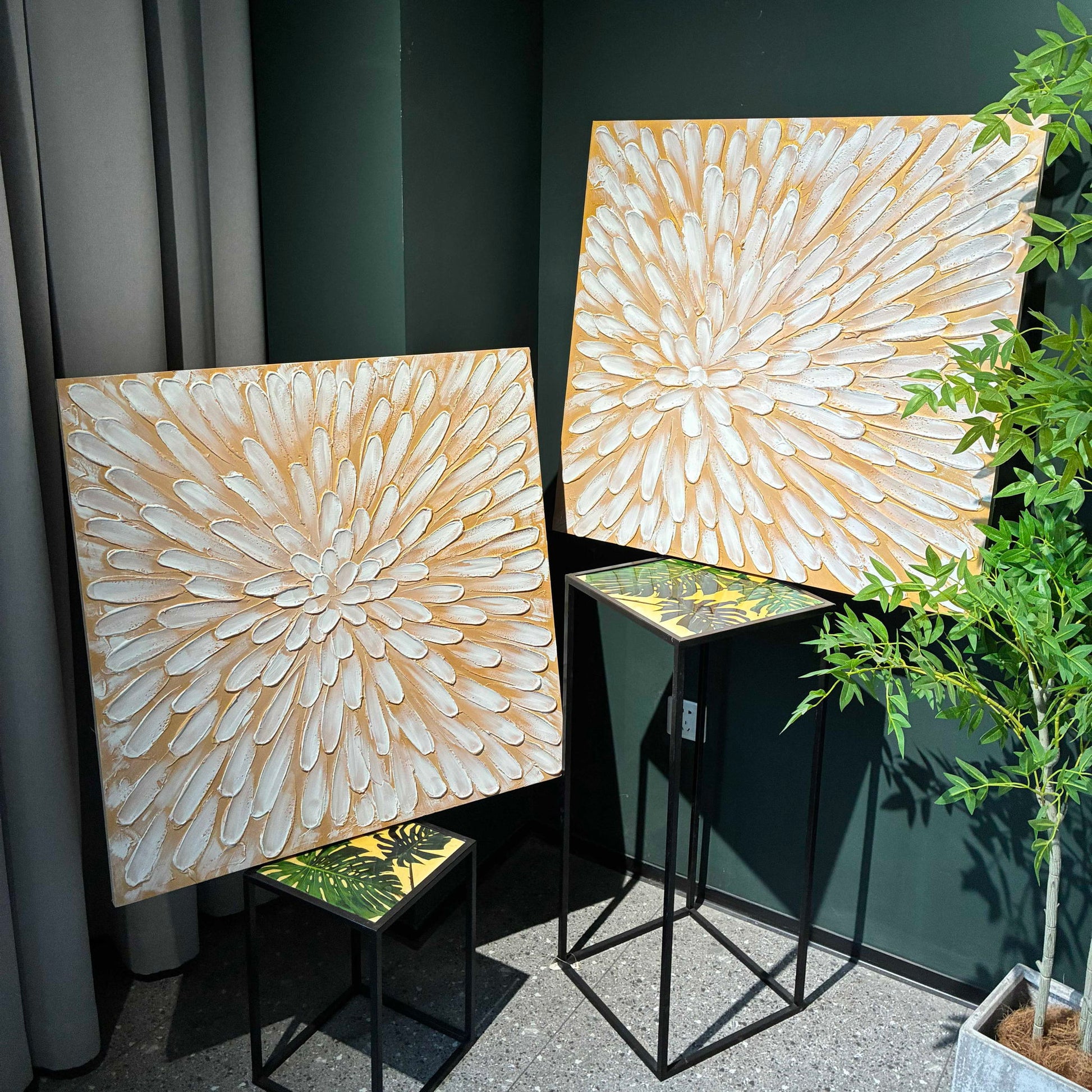 Textured Floral Canvas Wall Art, Hand Painted Thick Impasto Flower Painting (Set of 2) - Antique White