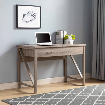 Lift-Top Desk With Drawer & USB/Power Outlet - Light Brown