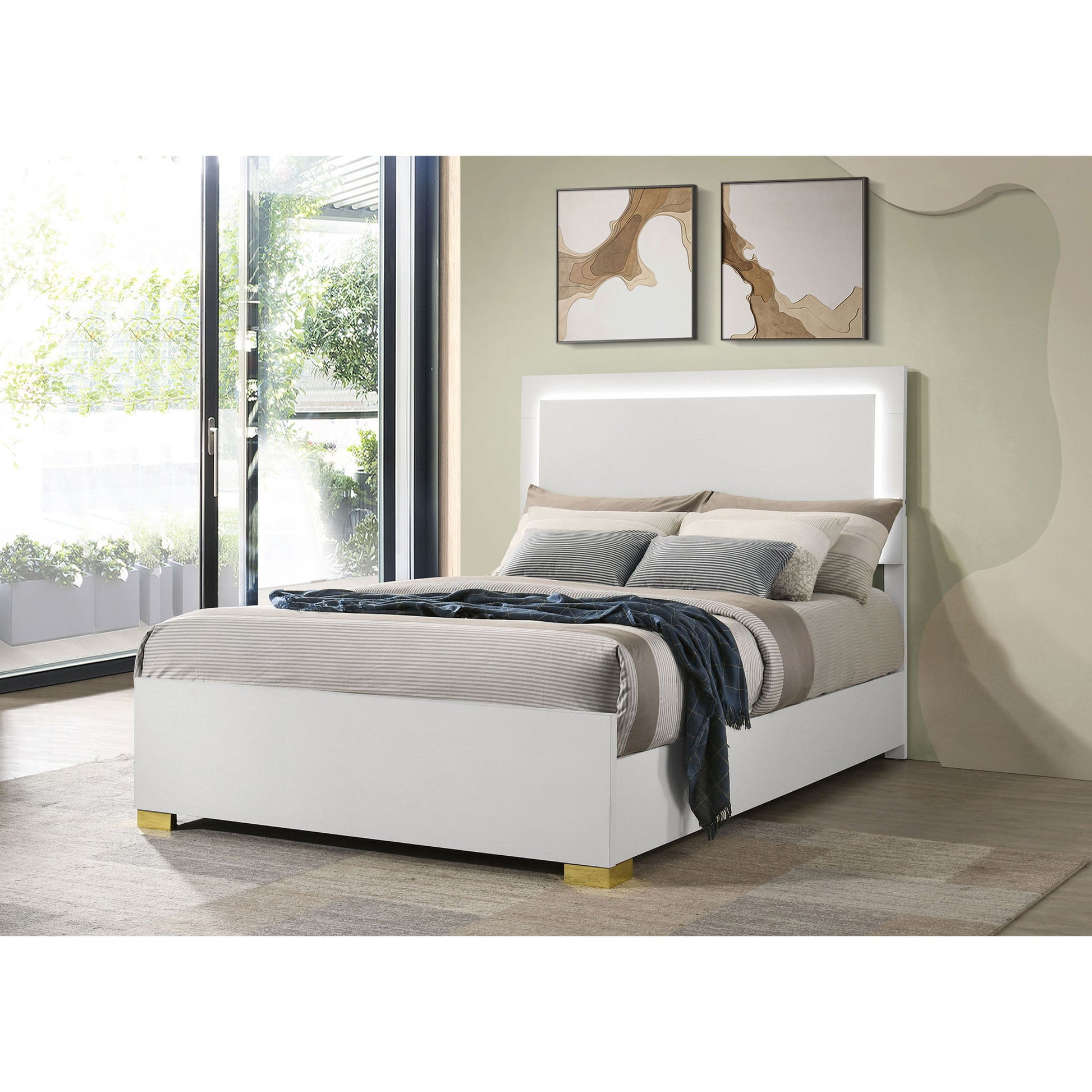 Full LED Panel Bed With Touch Activated Lighting - White