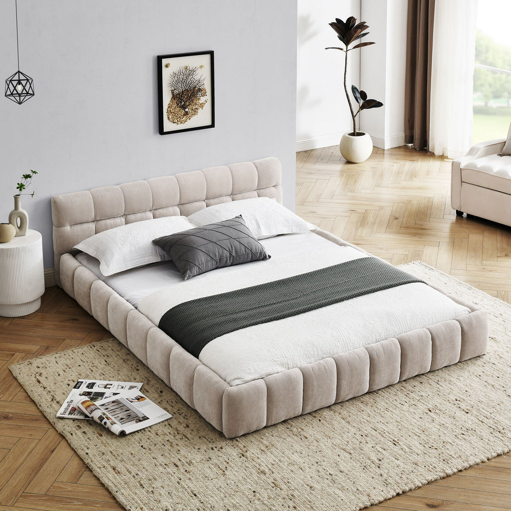 Modern Platform Bed Frame With Thick Chenille Fabric