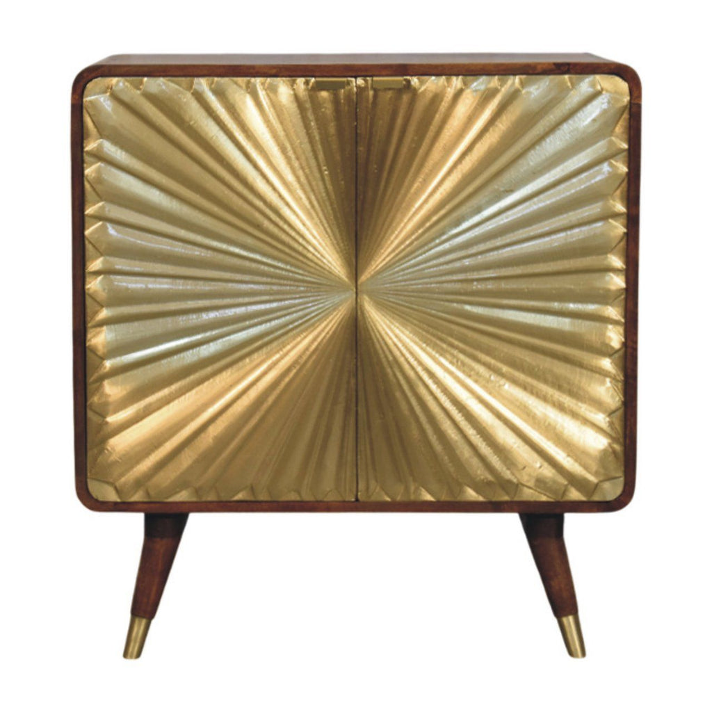 Avora - Brass Embossed 2 Door Cabinet - Brown / Golden