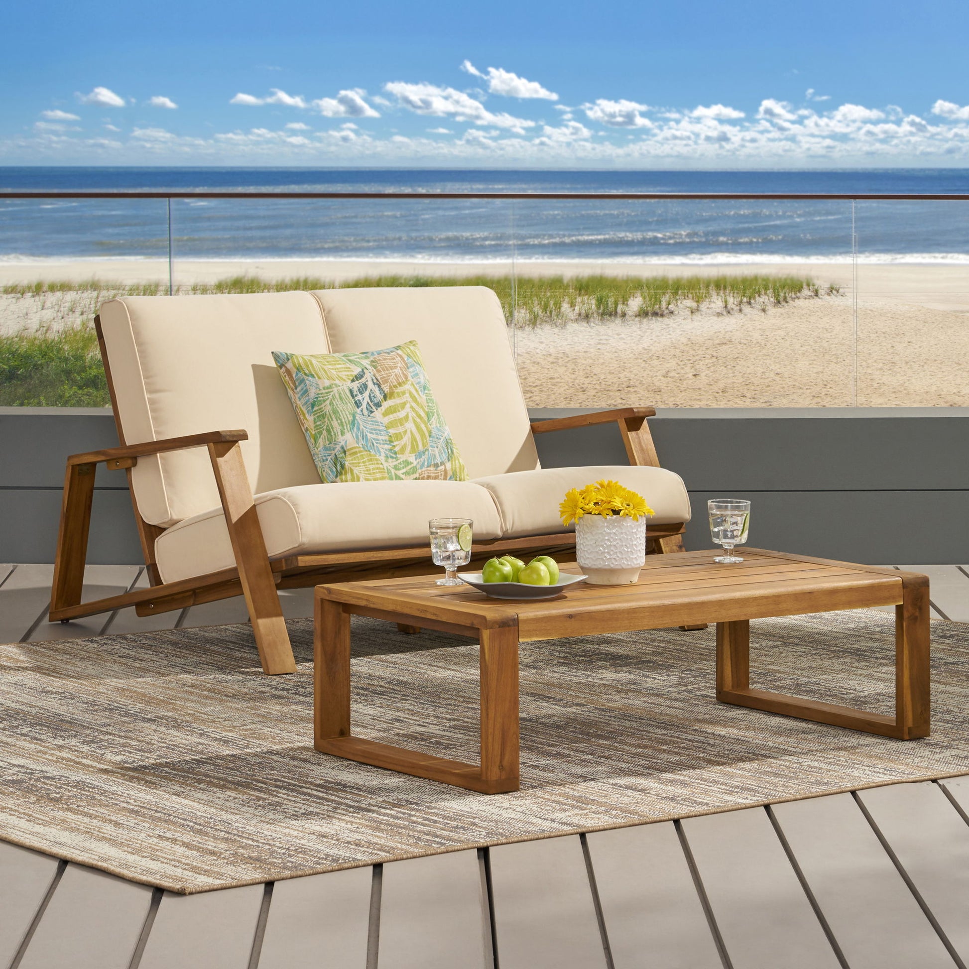 Paloma - Contemporary Loveseat And Coffee Table Set With Weather Resistant Cushions