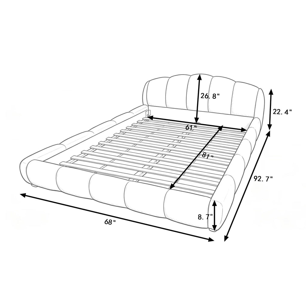 Upholstered Platform Bed Frame, Low Profile Floor Bed, No Box Spring Required