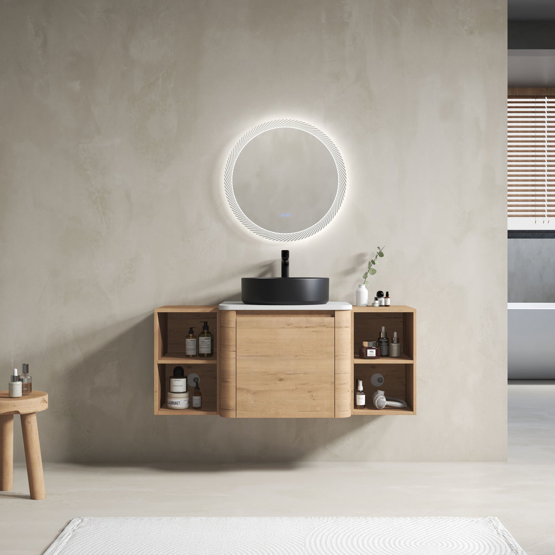 Wall Mounted Bathroom Vanity With Art Sink, 2 Storage Shelves, Soft Close Door