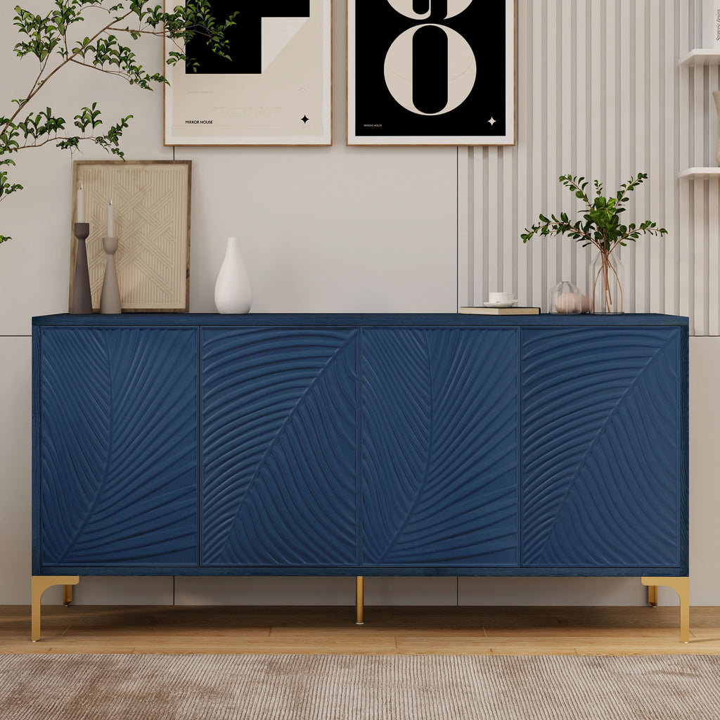 Modern 4 Door Sideboard With Creative Carved Surface And Adjustable Shelves