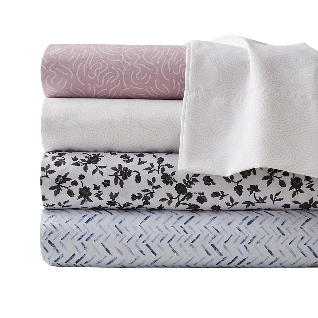 Printed Microfiber - Queen Sheet Set - Blue Chevron