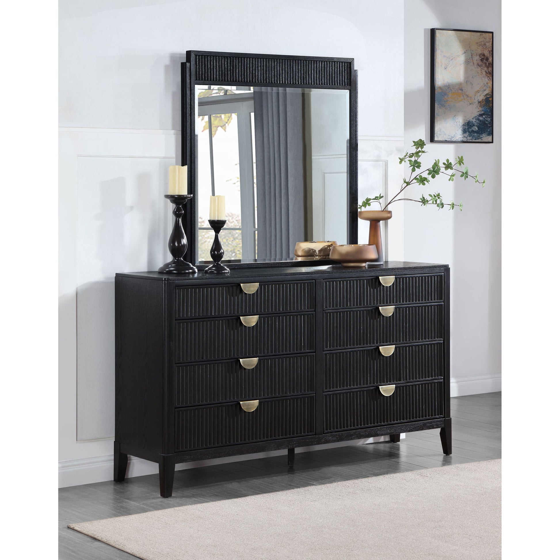 Ennis - 8 Drawer Dresser With Mirror - Black