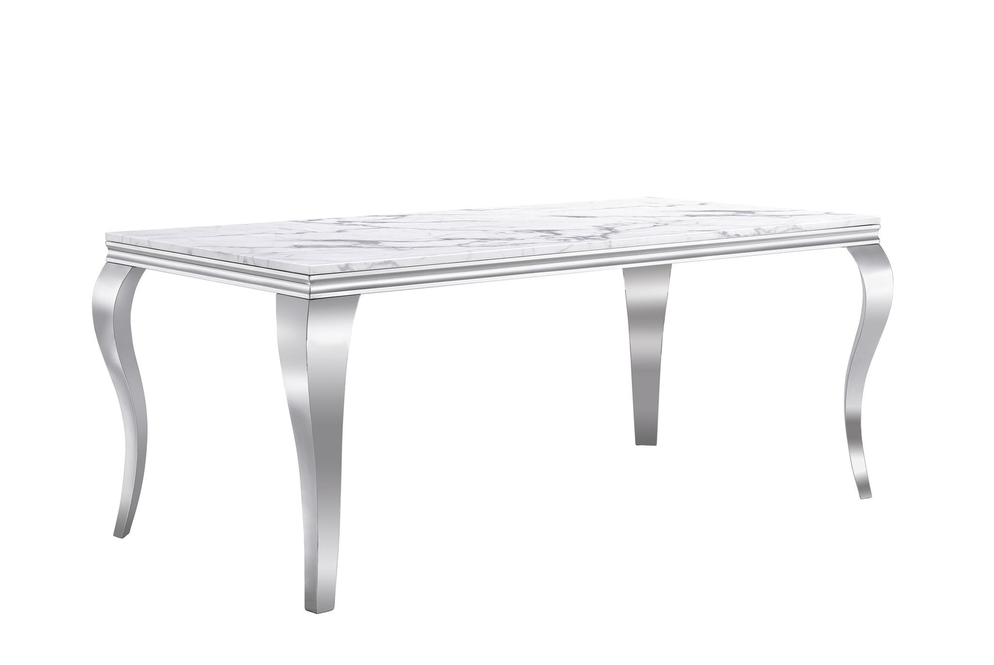Marble Printed Rectangular Dining Table, Frame And Stainless Steel Legs - Silver / White