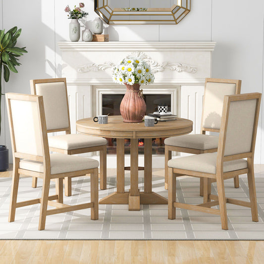 Gewnee - Retro Extendable Pedestal Dining Set 5 Piece - Natural Wash