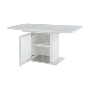 Modern Rectangle Dining Table With Stretchable Top, Storage Cabinet