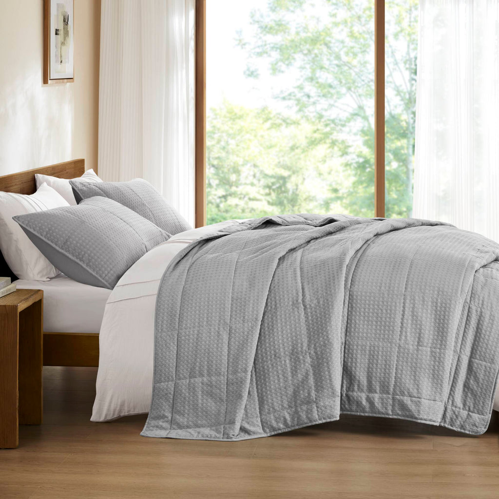 Mina - King/California King Waffle Weave Textured Quilt Set - Gray