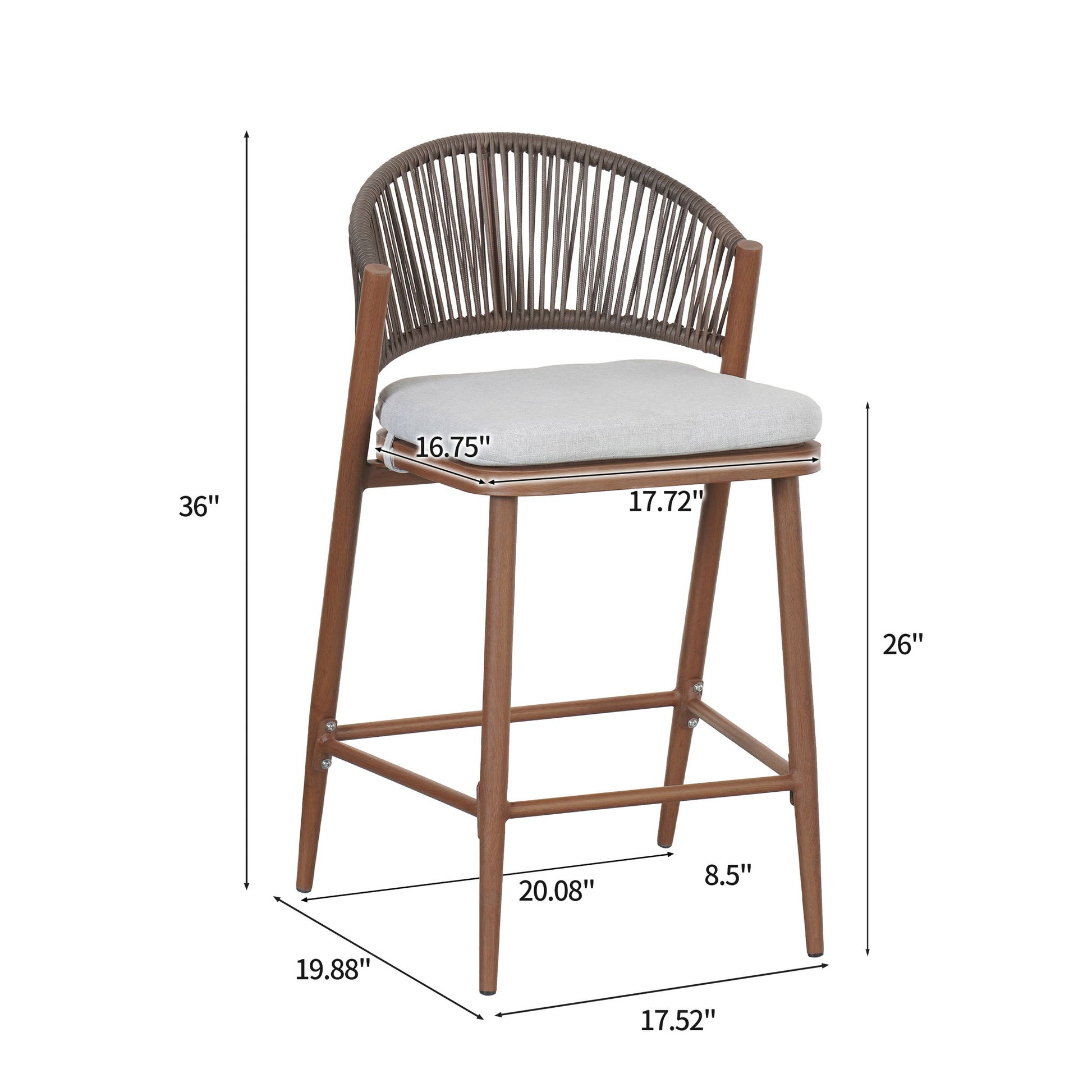 Outdoor 26" Counter Height Metal Frame Counter Stools With Scallop Shaped Backrest & Water Resistant Cushions