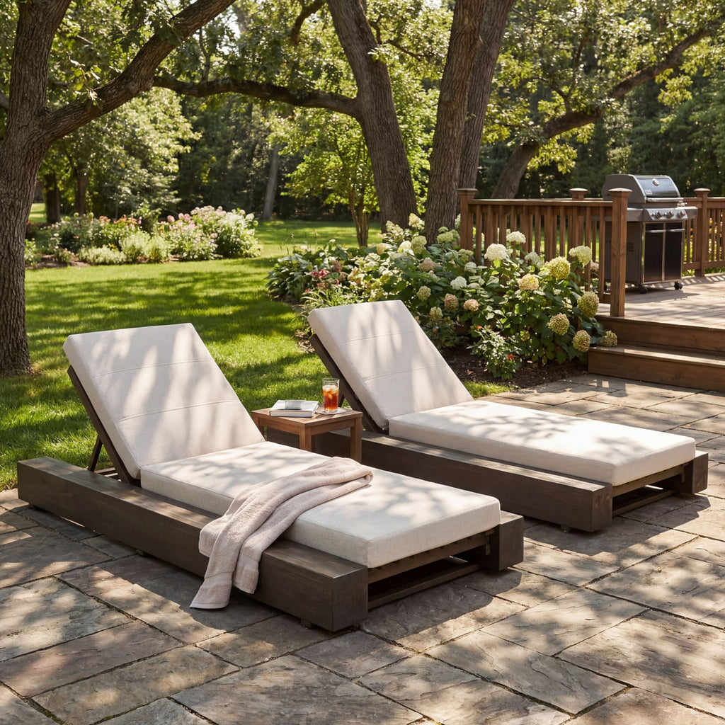 Outdoor Chaise Lounges With Water-Resistant Cushions, Adjustable Backrest