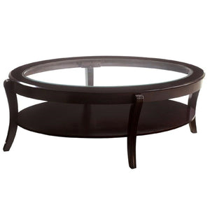 Oval Coffee Table With Beveled Glass Top And Open Lower Shelf - Espresso