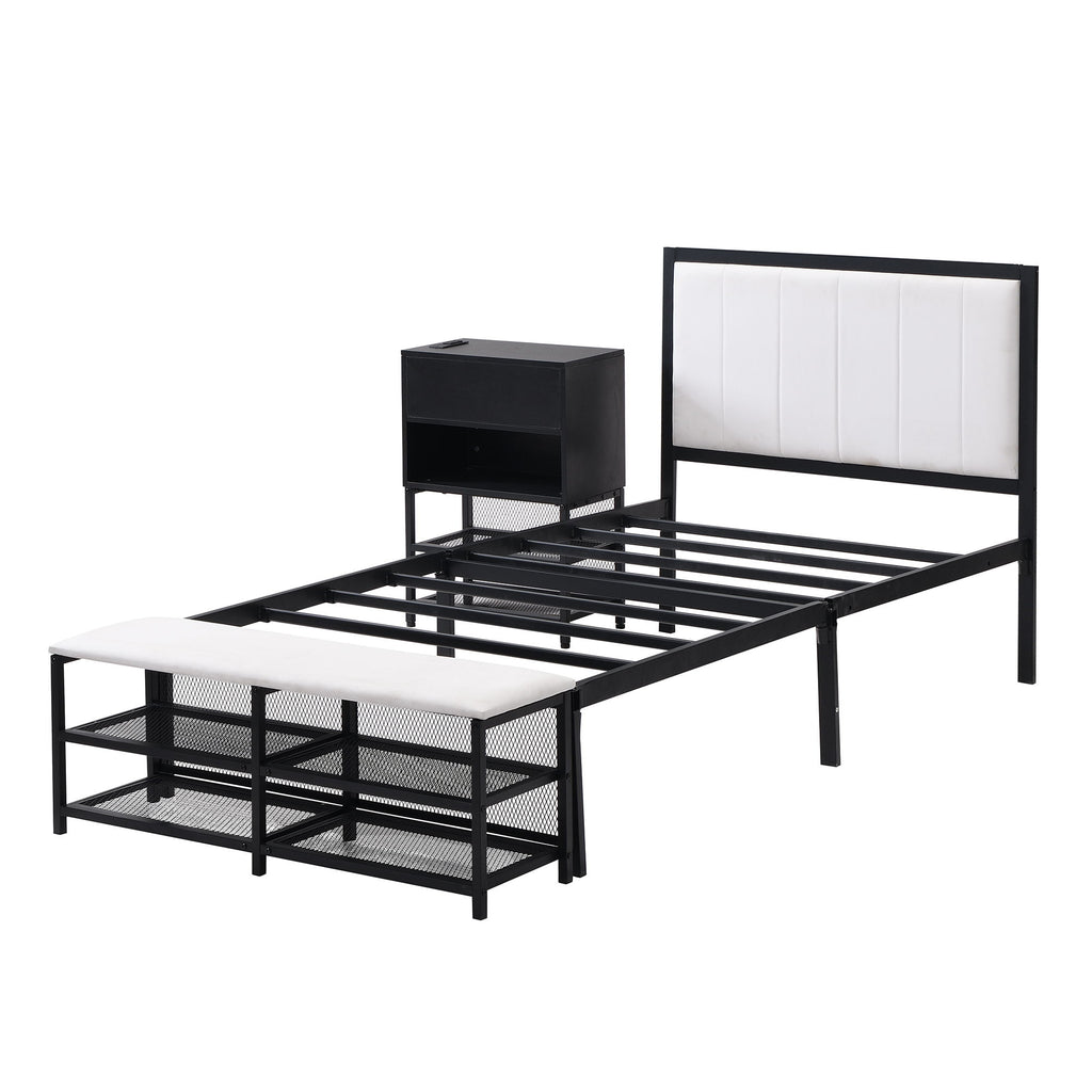 Platform Bed With 2 Tier Storage Shelves, Storage Cabinet