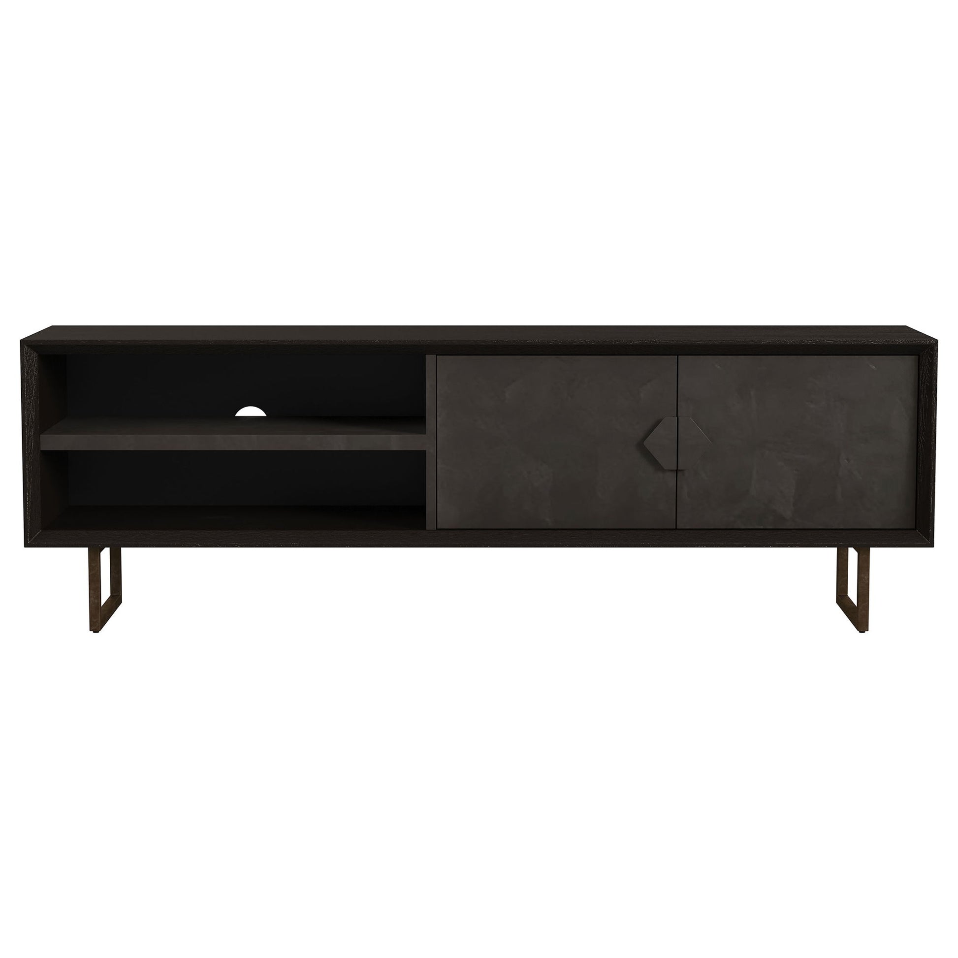 Manaya - 2 Door Stand With Open Shelving And Hidden Storage - Charcoal Black