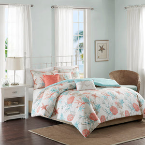 Pebble Beach - 6 Piece Duvet Cover Set - Coral