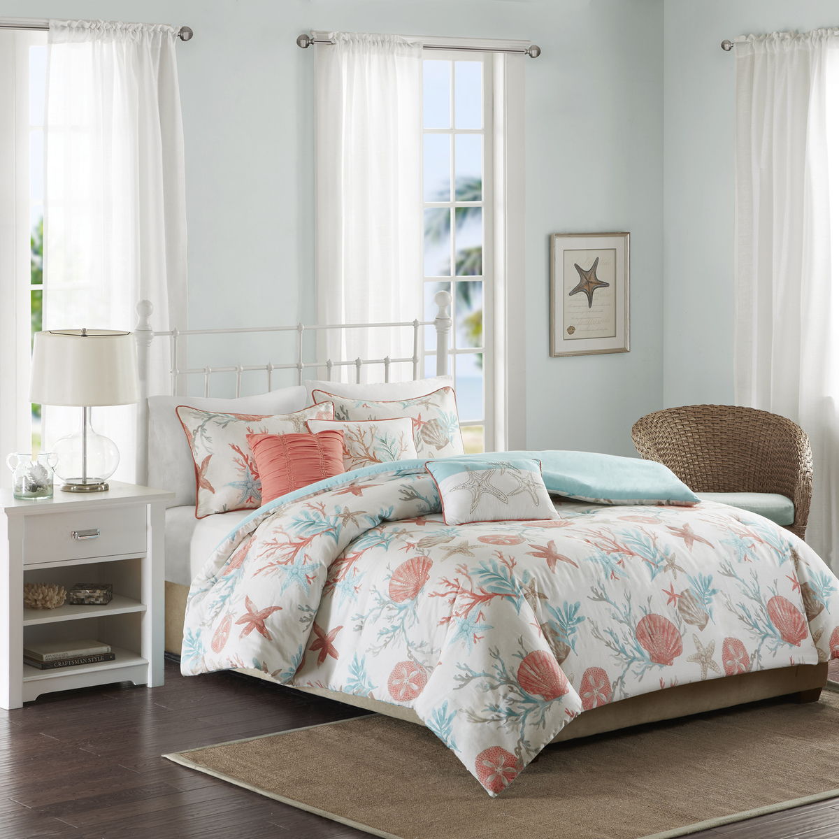 Pebble Beach - King 6 Piece Duvet Cover Set - Coral