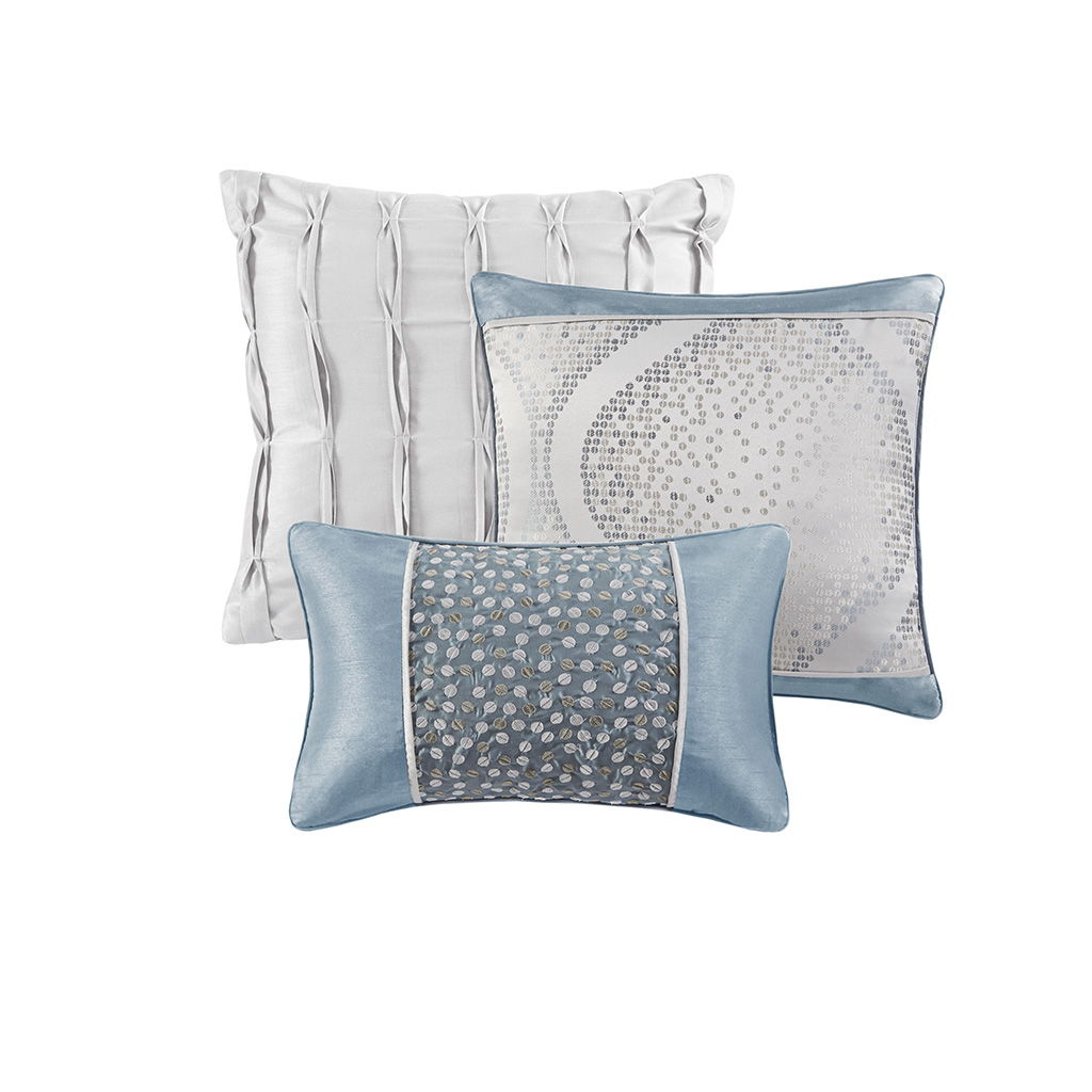 Lori - 6 Piece Jacquard Comforter Set With Throw Pillows - Teal