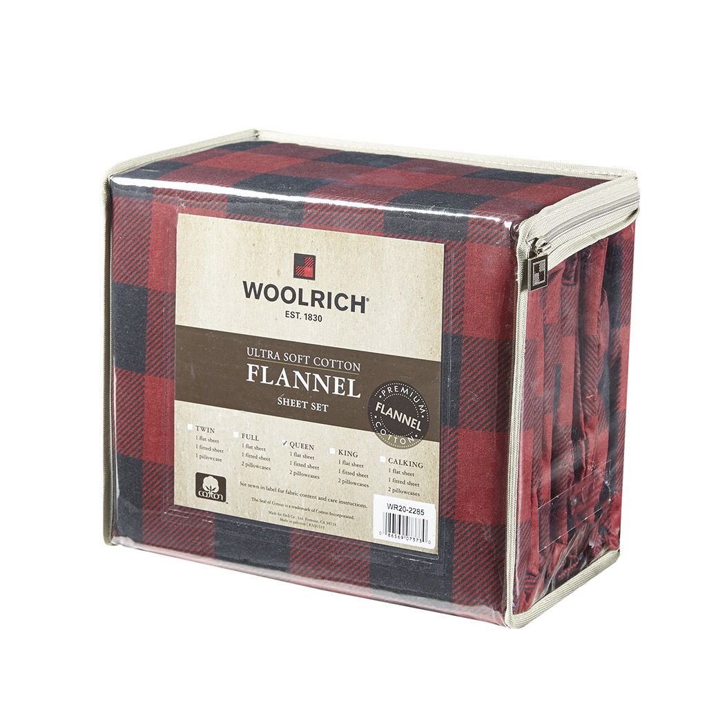 Flannel - California King Sheet Set - Red / Black Buffalo Check