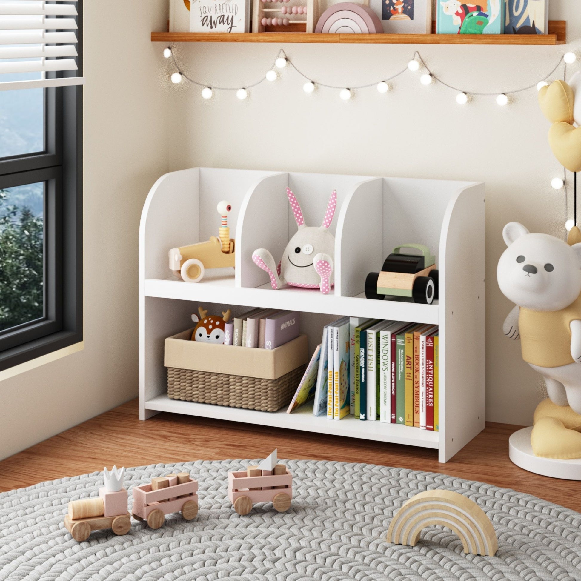 Bookcase With 4 Compartments, Storage Shelf For Toys And Books - White