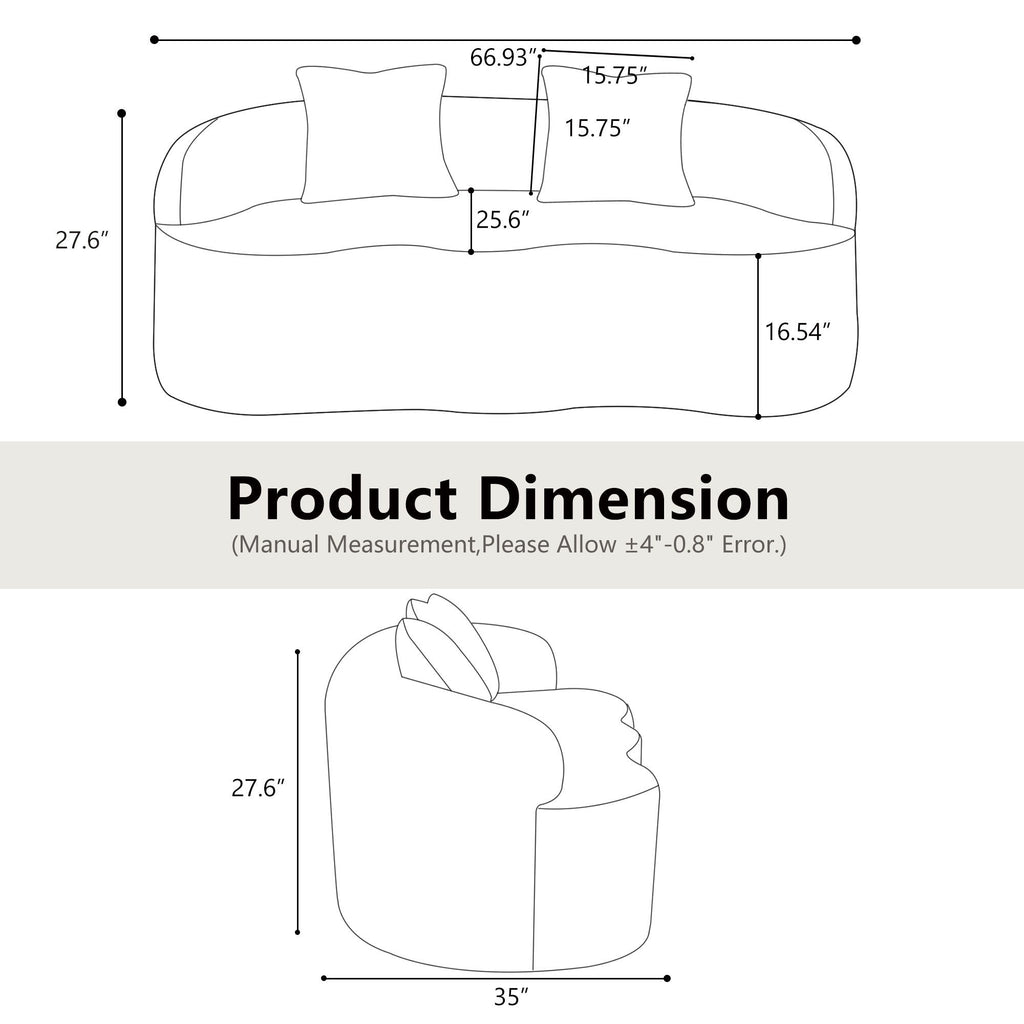 Curved Loveseat Sofa With Round Armrest