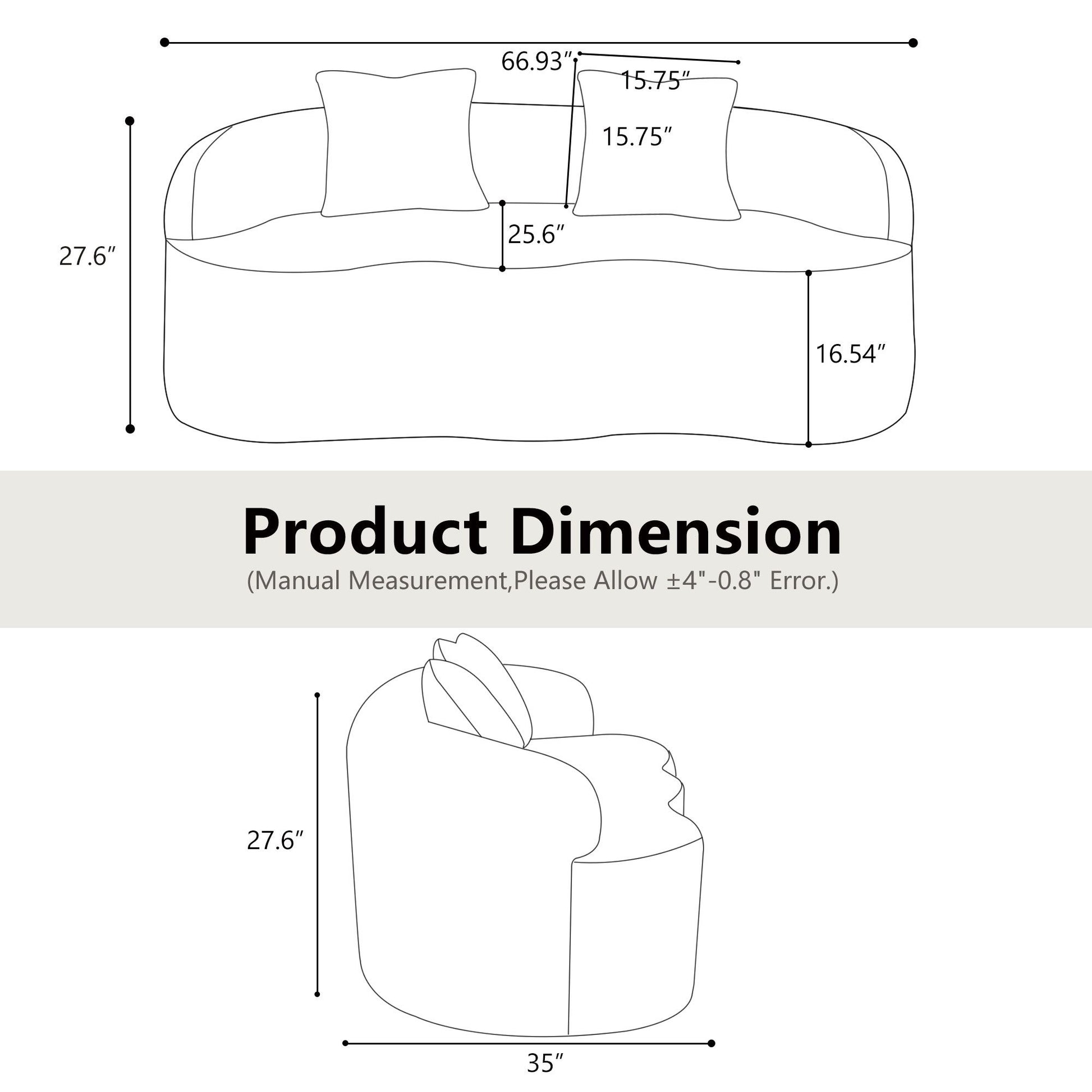 Curved Loveseat Sofa With Round Armrest