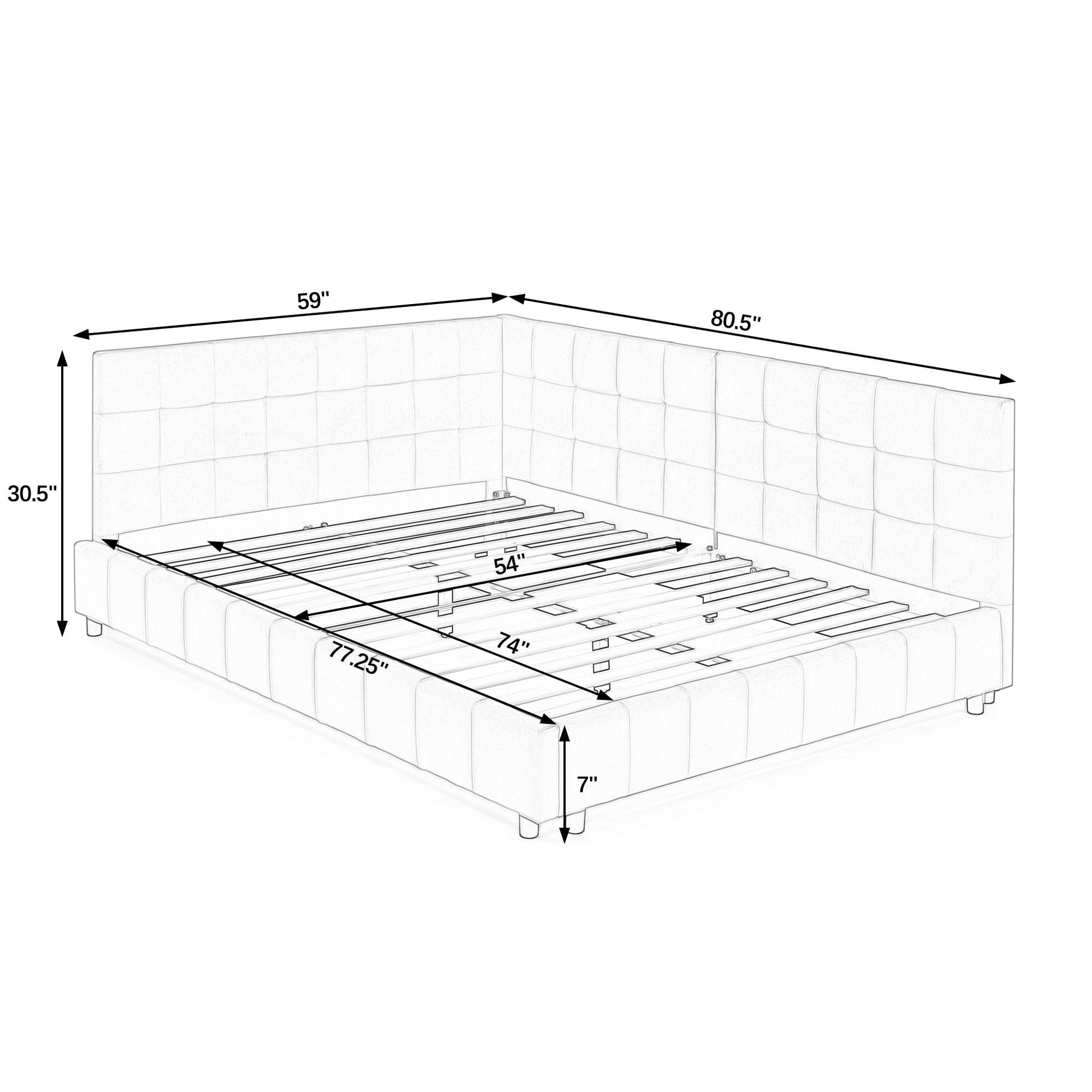 Elegant Storage Upholstered Tufted Bed Frame With Backrest And Armrests