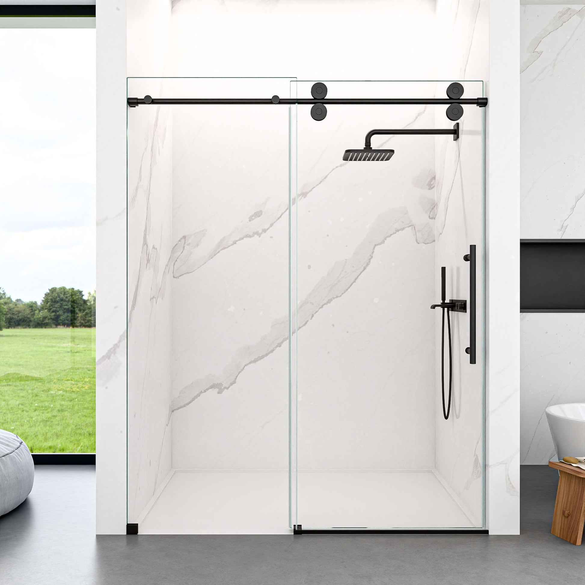 Frameless Single Sliding Shower Door With Clear Tempered Glass