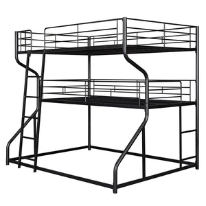 Industrial Triple Bunk Bed With Dual Ladders Frame, Space Saving Design