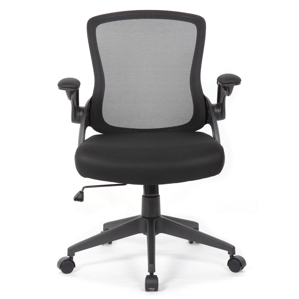 Office Chair With Mid Back Design, Adjustable Height And Foldable Armrests - Black