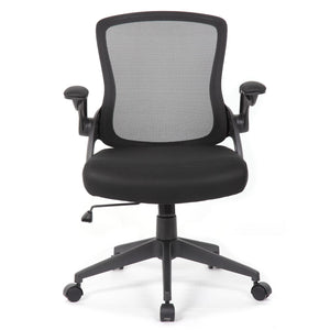 Office Chair With Mid Back Design, Adjustable Height And Foldable Armrests - Black