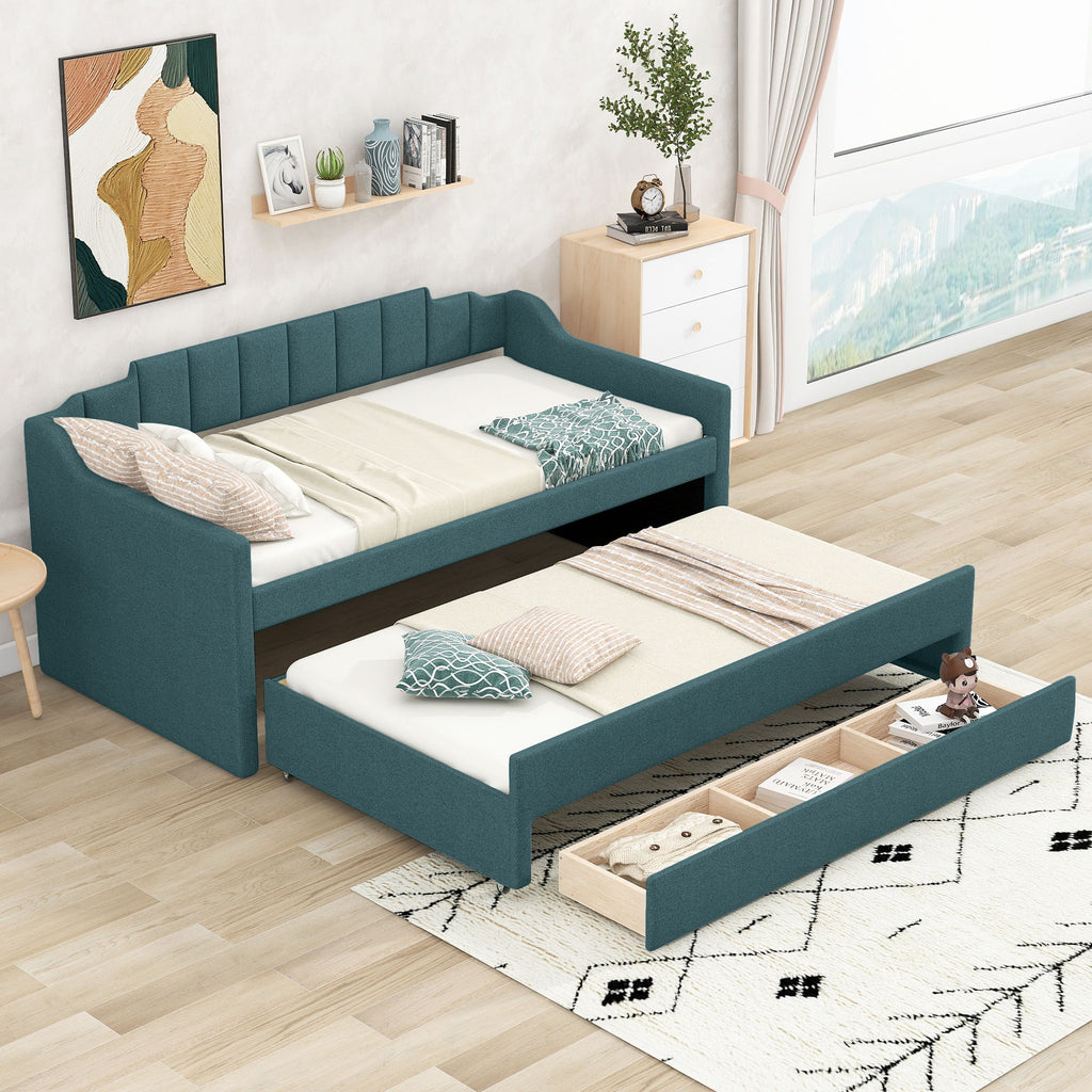 Upholstered Simple Design Daybed With Trundle And 3 Drawers