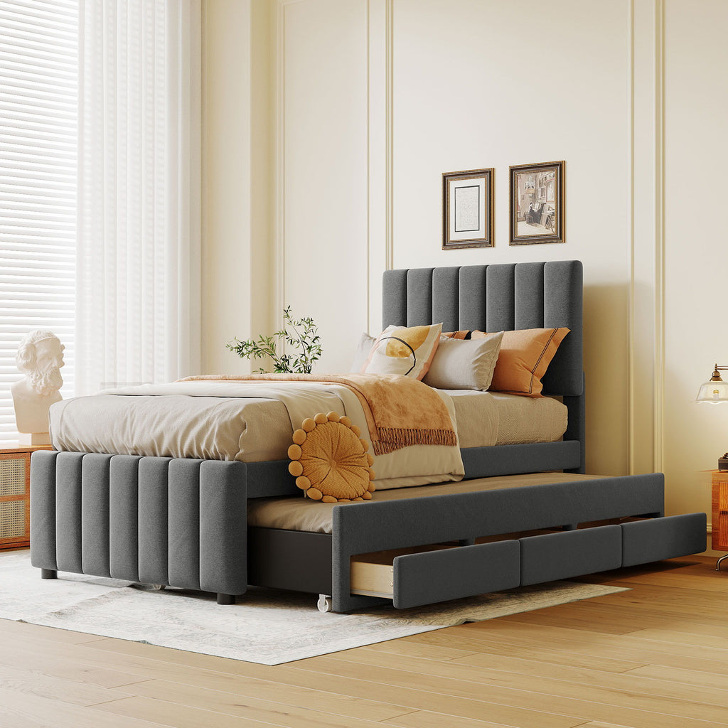 Upholstered Design Platform Bed With Trundle
