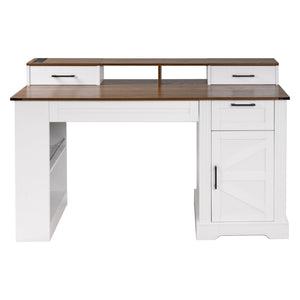 Office Desk With Storage Cabinet, Charging Station, Monitor Stand & Pegboard