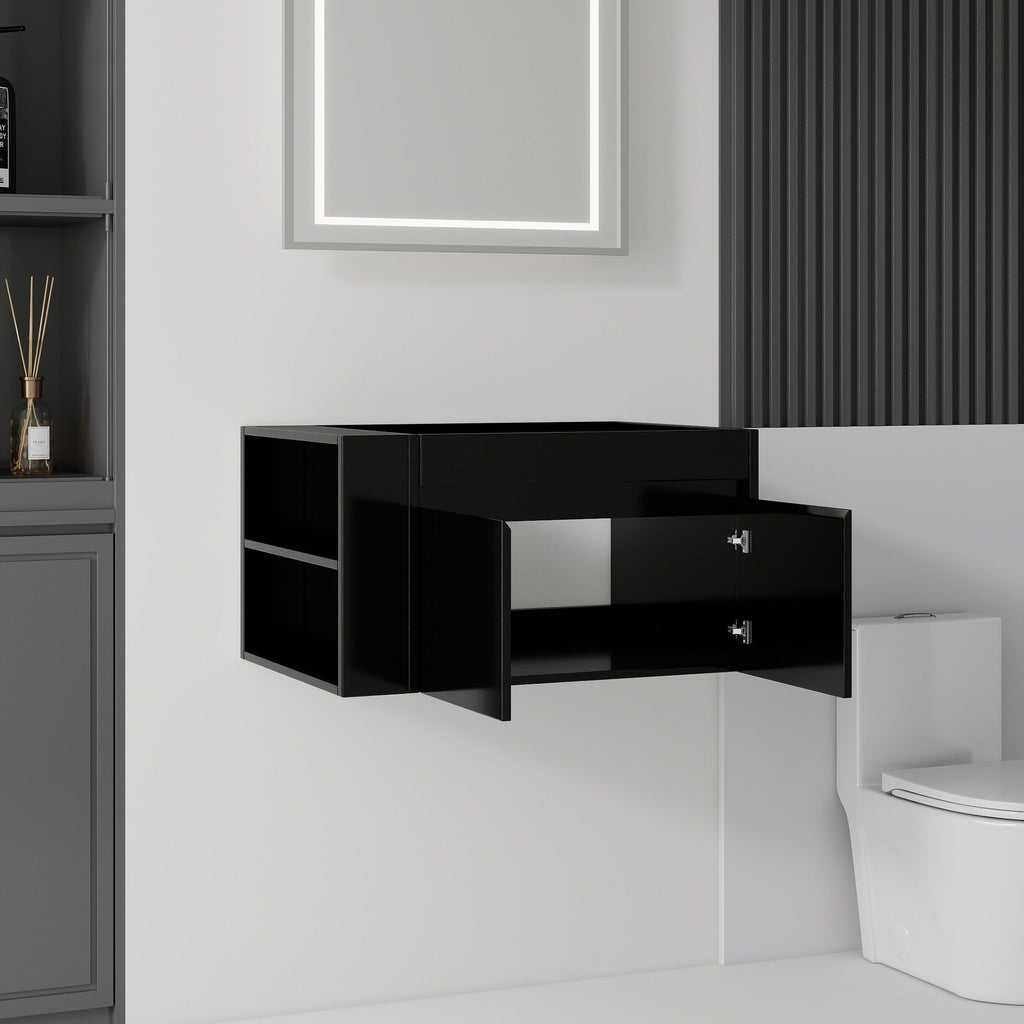 Floating Bathroom Vanity Cabinet, Soft Close Double Drawers, Open Side Storage, Wall Mounted, Cabinet Only