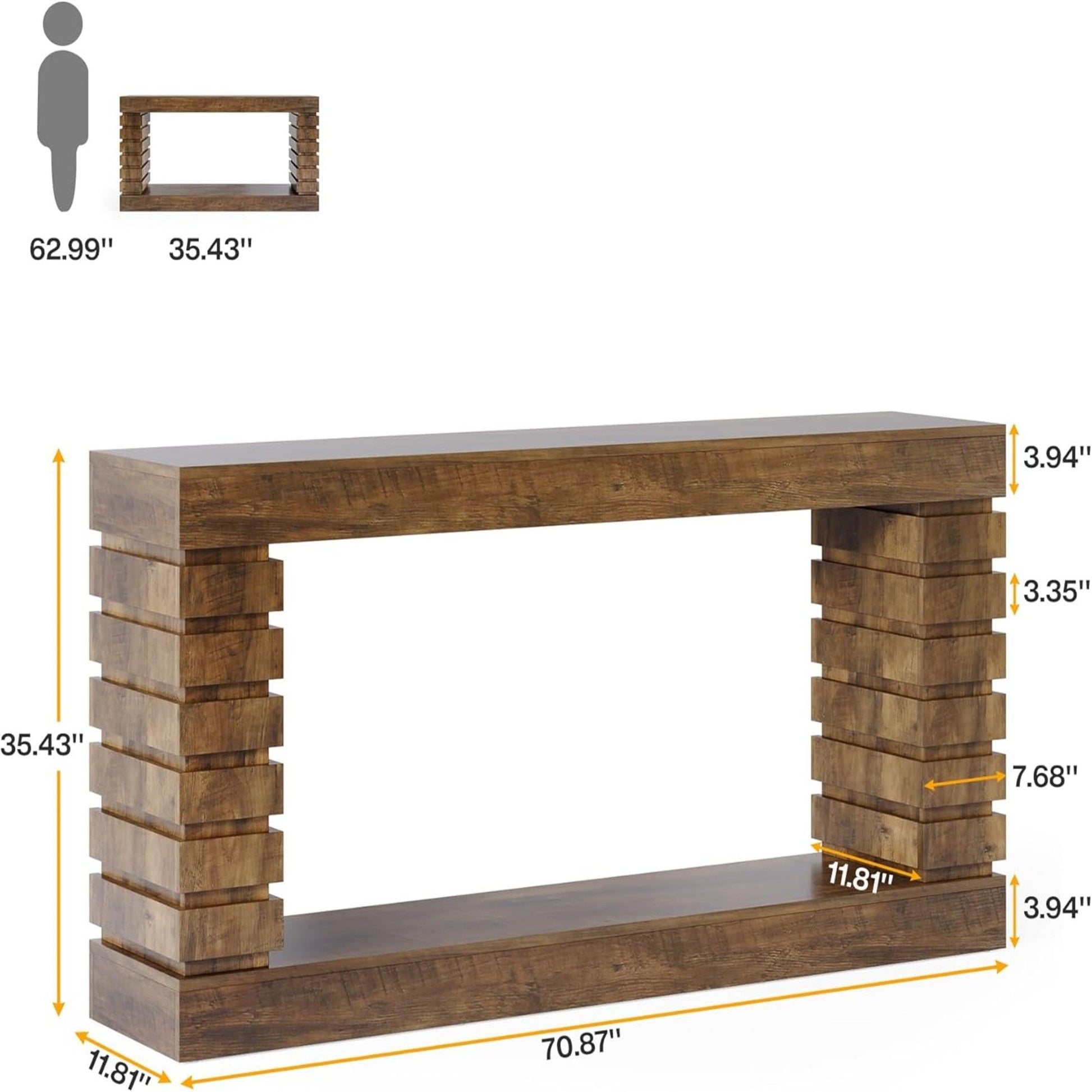 Narrow Console Table With Storage For Entryway - Brown