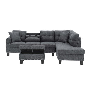 Camden - Power Sectional Sofa With Storage Ottoman And Built In Charging Ports - Gray
