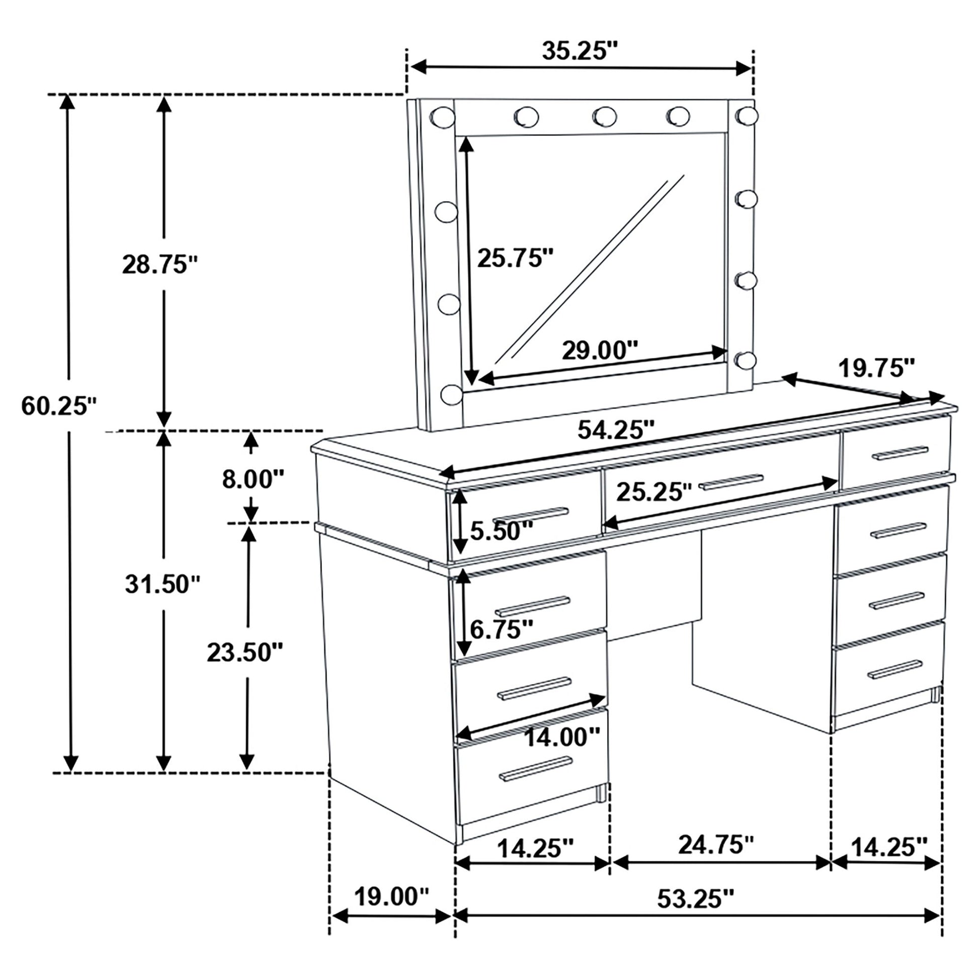 Sarah - 9 Drawer Vanity Desk With Mirror Set - White